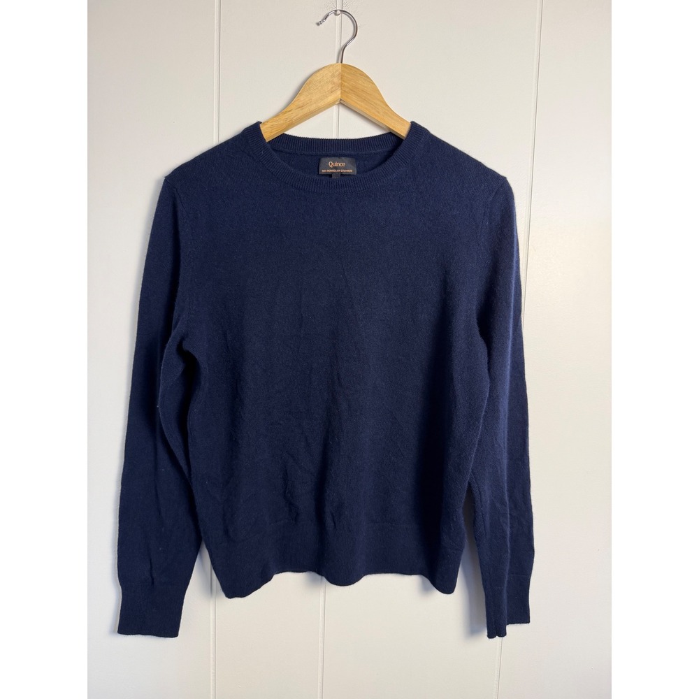 Quince Crewneck Sweater Medium Navy Blue 100% Mongolian Cashmere Classic Knit